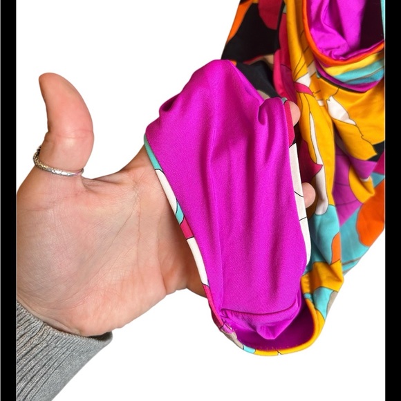 Trina Turk Gemini Plunge Multicolor Ruffle One Piece Swim Suit Size 14 - Picture 5 of 6